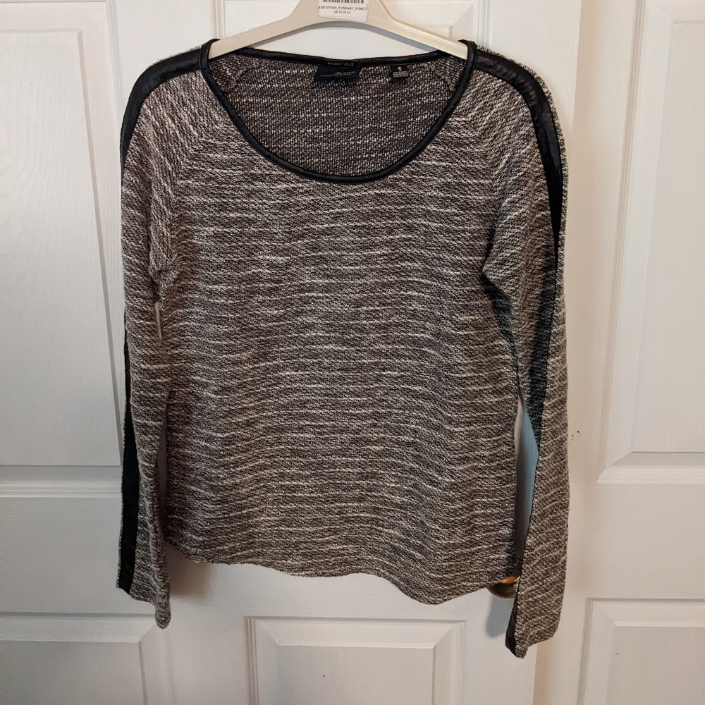 Maison Scotch Metallic Tweed Sweater with Vegan Leather Trim Sz 3/L
